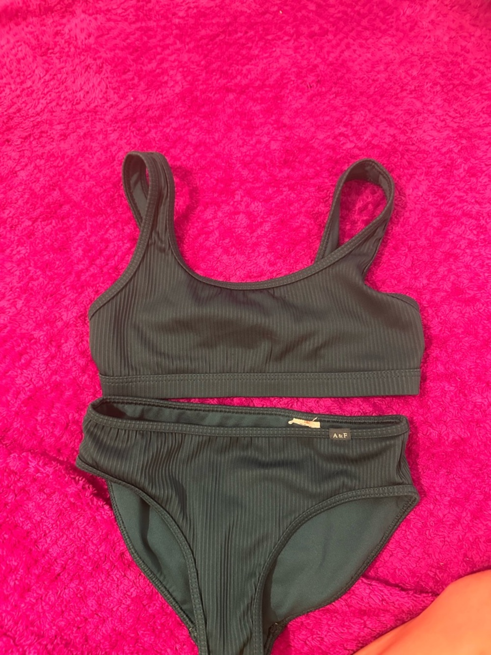 abercrombie kids Teal Ribbed Active Top with Pink Trim